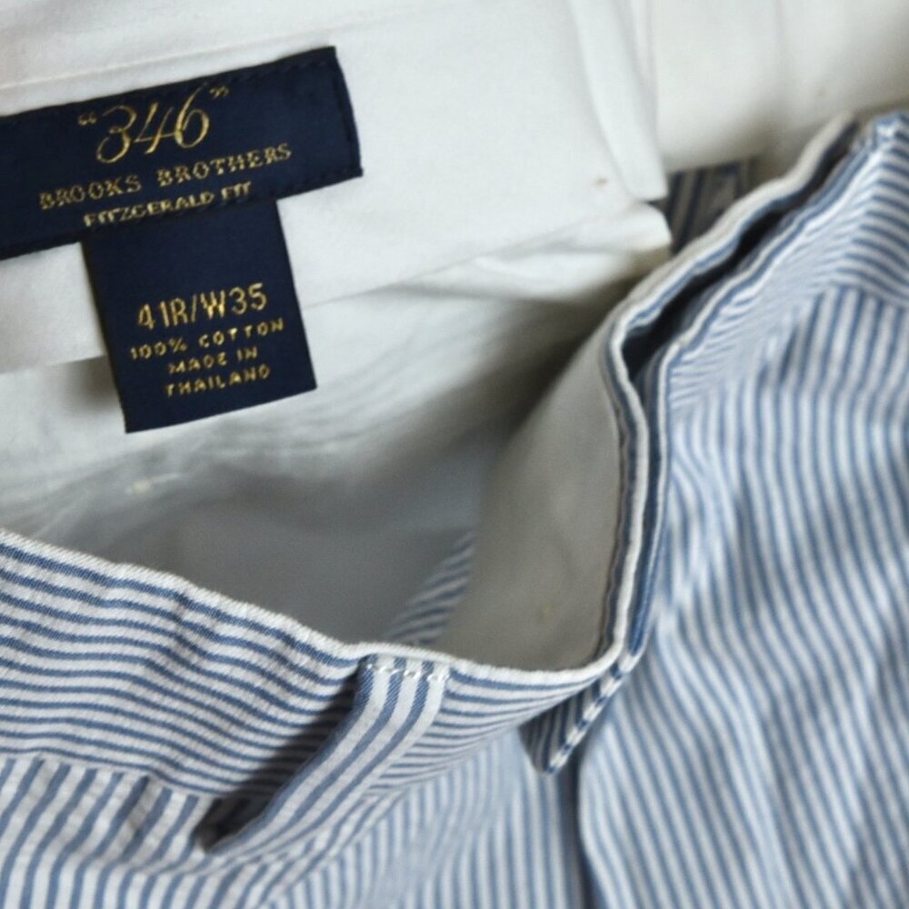 Brooks Brothers Fitzgerald Fit Pants Size 35W Blue White Striped Seersucker - Picture 5 of 7